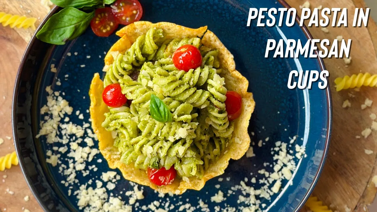 Pesto Pasta in Parmesan Cups   Flavourful Food