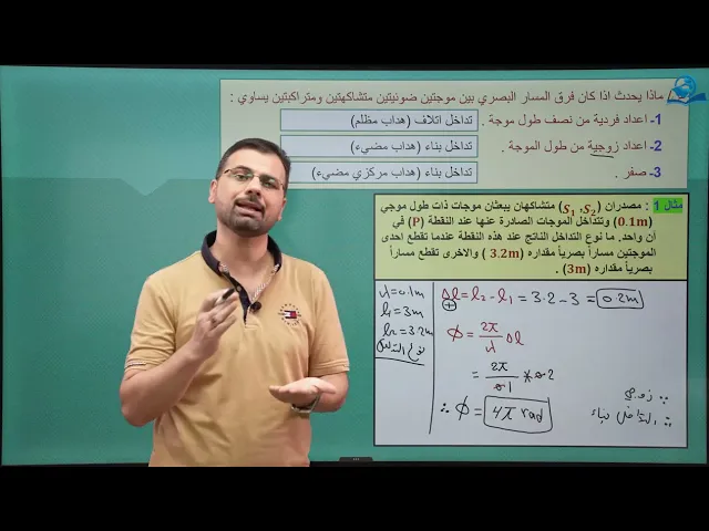 فيزياء السادس الاعدادي - الفصل الخامس - مسائل التداخل البناء والاتلافي