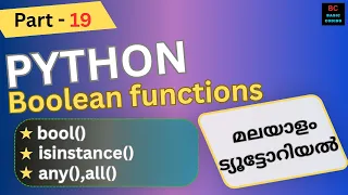 Learn Python BooleanFunctions Python Programming Malayalam bool isinstance any all 19