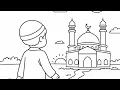 Muslim Boy Walking to Mosque Coloring Page for Kids Islamic Printable Activity