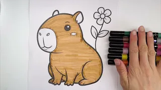 Cute Capybara Coloring Page Relaxing Coloring for Kids