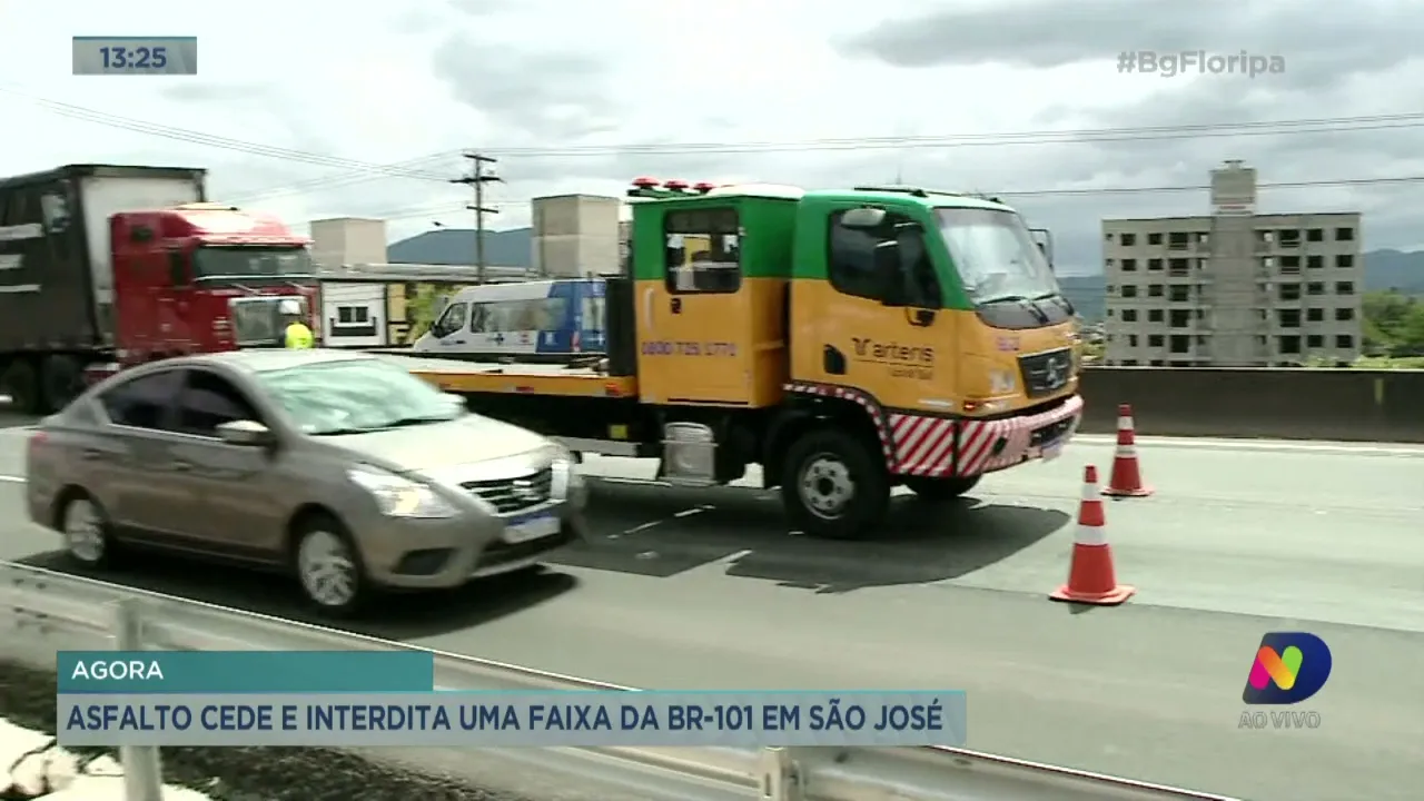 Asfalto cede e duas faixas são interditadas na BR-101 em São José