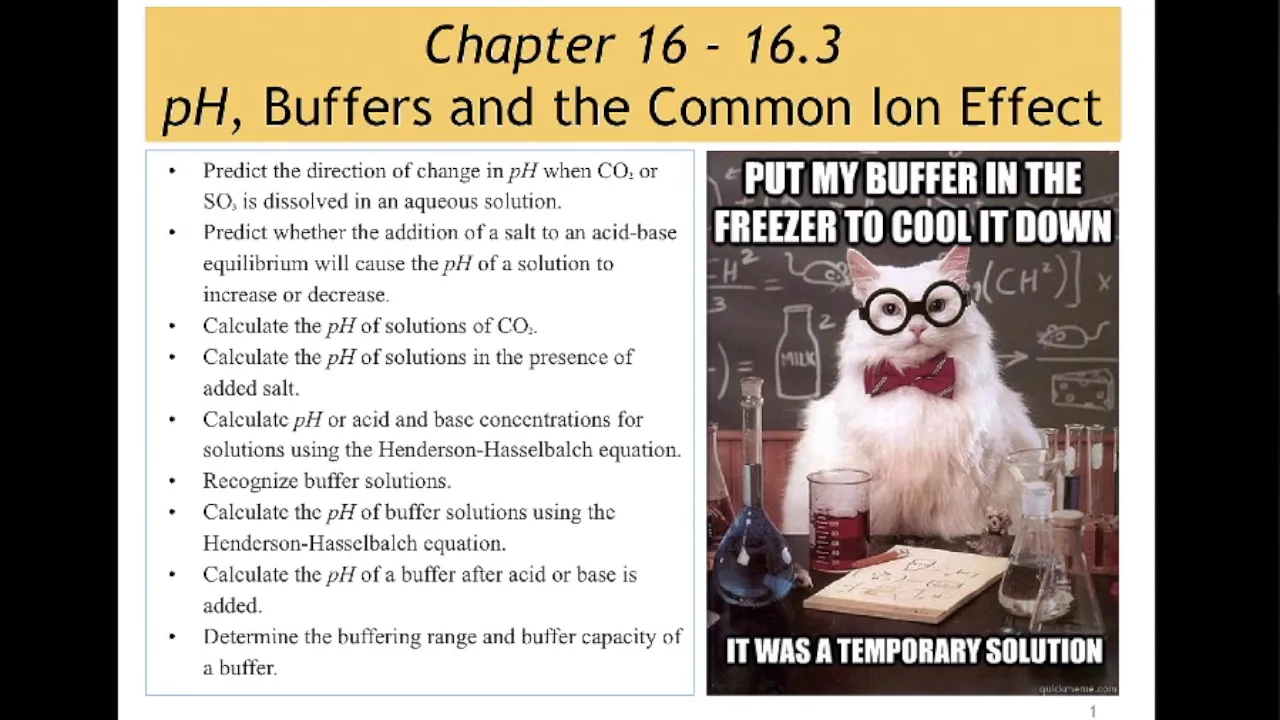 CHEM 123 - pH, Buffers and the Common Ion Effect (16 - 16.3)