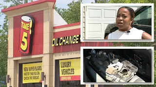 Woman says Take 5 oil change business left her engine in the backseat