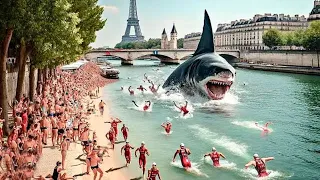 قرش مفترس اقتحم باريس اثناء المهرجان العالمي للسباحة والنهاية صدمة للجميع 