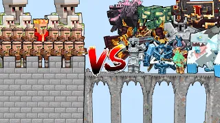 WHAT MOST POWERFUL BOSS CAN CROSS THE BRIDGE AND DESTROY THE VILLAGER CASTLE? | Minecraft Mob Battle