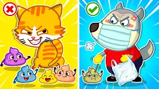 Маленький котенок! Не какай на траву | Урок уборки за своими питомцами | Wolfoo Russian