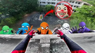 6 Spider-Man Meet CLOWN Serbian Dancing in Abandoned MANSION Area ( Run To Live POV )