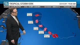 Tropical Storm Kirk nearing hurricane strength, another tropical system may form soon