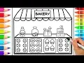 How to Draw a Bakery Step by Step for Kids Bakery Coloring Page Learn to Draw