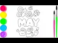 May Month and Activities Coloring Page for Kids Educational Drawing and Coloring
