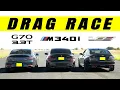 Genesis G70 3 3t vs BMW M340i vs Cadillac CT5 V the best sedan king drag and roll race battle