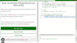 Basic JavaScript Manipulate Arrays With shift free code camp Dani
