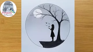 Download How to draw a girl with Butterfly in Moonlight for beginners || Pencil sketch || Art Video MP3