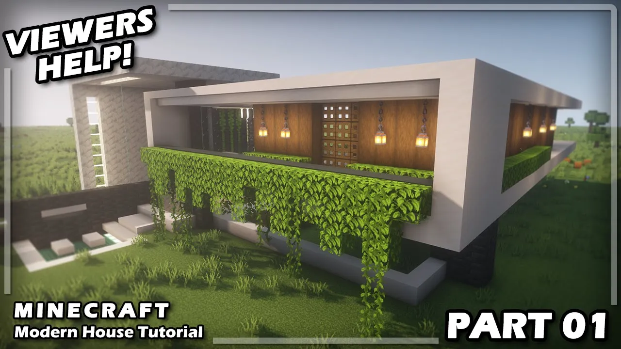 MINECRAFT: How to Build a MODERN HOUSE Tutorial (VIEWERS HELP)