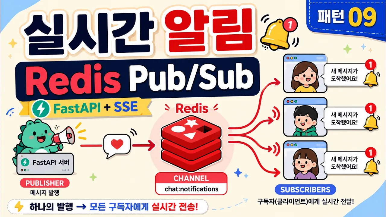[실전개발] Redis Pub/Sub를 활용한 실시간 알림 구현 with FastAPI 대표 이미지
