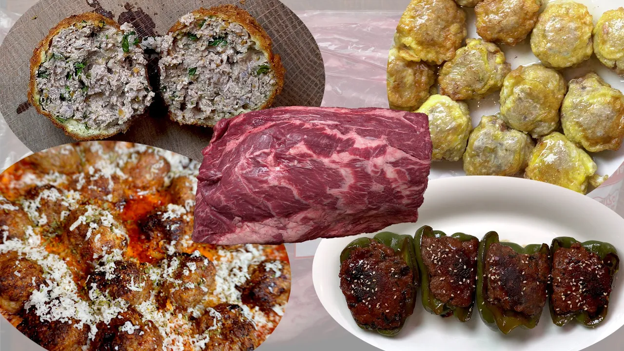 만능 고기 반죽을 활용한 4가지 요리 (미트볼, 멘치카츠, 피망전, 동그랑땡)