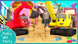 🚧 Digley & Dazey Build a GIANT Sandcastle!  🚜| Digley & Dazey | Kids Construction Truck Cartoons