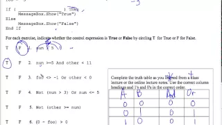 VB Tracing If Statements Worksheet