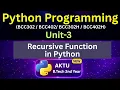 U3L42 Python Recursion Recursive Function in Hindi AKTU Unit-3 BCC302 BCC402 Eduglue