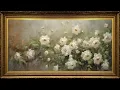 Download Lagu White Roses Garden, Vintage Oil Painting | Framed Art Screensaver for TV