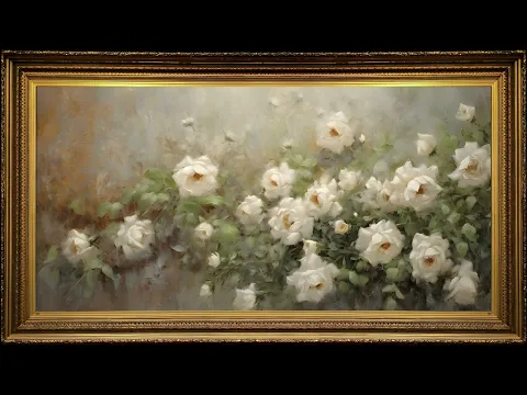 Download MP3 White Roses Garden, Vintage Oil Painting | Framed Art Screensaver for TV