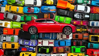 Big Red Sports Car and a Huge number of Tiny Toy Cars for Kids