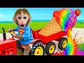 Download Lagu Monyet Bon Bon Imut makan es krim pelangi dari truk es krim bersama teman sapi di peternakan