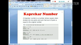 Number System Kaprekar Number using java