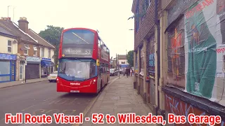 Full Route Visual London Bus Route 52 - Victoria to Willesden Bus Garage VWH2320 LK17DDU