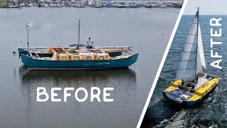 $2000 Ocean-Going Catamaran Transformation Timelapse  – Sunken To Sailing in 28 Minutes.