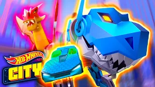 💥 ¡El caos de un dragón que escupe fuego se enfrenta al T-Rex definitivo! | Hot Wheels City