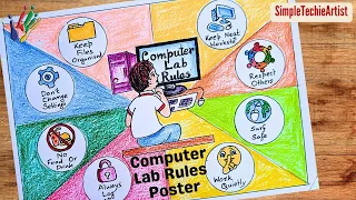 How to draw Computer Lab rules chart drawing for school project l Computer Lab safety rules drawing