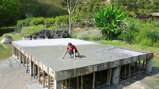 Two Sisters Build A House On A Lake Making Concrete Floors With 200 Effort Part 2 