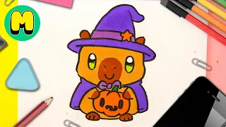 CÓMO DIBUJAR una CAPIBARA BRUJA KAWAII 🧙♀️🎃 | Halloween