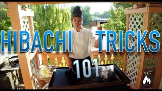 Pro Hibachi Chef teaches Hibachi Tricks 101 How to spin the spatula How to juggle eggs