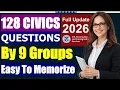 2026 - Special Edition 128 Civics Questions for US Citizenship Interview by 9 Groups