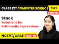 Notations for Arithmetic Expressions - Stack Ch 3 Class 12th Computer Science Code 083 CBSE