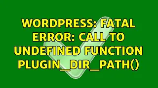 Wordpress Fatal error Call to undefined function plugin - dir