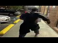 Black buff guy walking meme with Spongebob music and cartoon sound effects