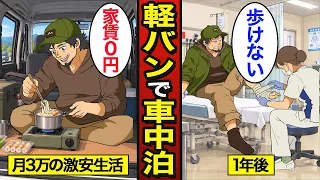 【漫画】家賃を浮かせるため「軽バン車中泊」で1年間暮らした45歳独身男。月3万の極貧節約生活の裏側…【メシのタネ】