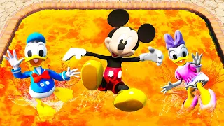 Download GTA 5 Mickey Mouse, Donald Duck and Daisy Jumping Into Lava Pool (Ragdolls/Euphoria Physics) MP3
