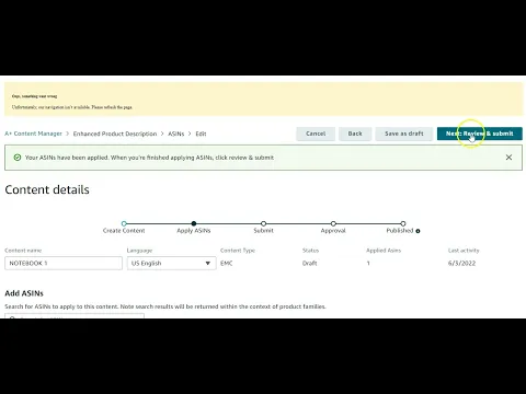 applying asins and submitting your a+content