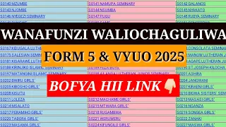 WANAFUNZI WALIOCHAGULIWA KIDATO CHA TANO NA VYUO 2025 BOFYA HII LINK ILI KUONA MAJINA SHULE ZOTE 