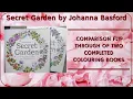 Comparison of Completed Secret Garden Colouring Books by Johanna Basford adult coloring