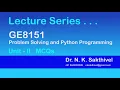 Dr N K Sakthivel Python Programming GE8151 UNIT II Data Expressions Statements