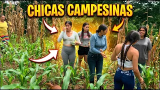 Hermosas chicas campesinas tapiscando.