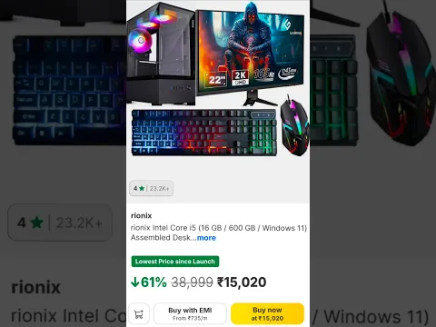 Best budget gaming PC free fire under ₹15000 | Core i5 16gb flipkart pre-build rionix entwino PC