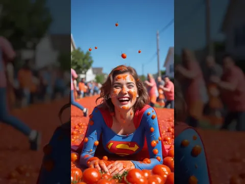 Spiderman ko jabardasti tomato festival mei le aaye sabhi 😮 #spiderman #shorts