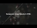 How To Set Background Image Opacity In HTML Opacity In CSS
